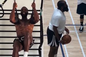 热媒晒图对比：韦德都退役7年了 但他的身材仍然比哈登好得多！